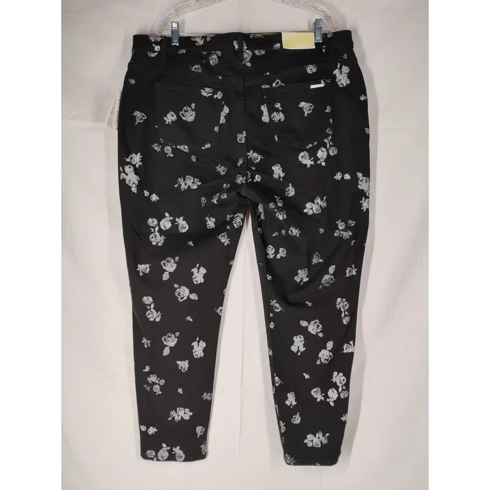 NWT Michael Kors Womens Sz 16 W Black Floral Izzy‎ Cropped Skinny Jeans $125